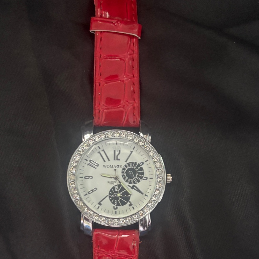 Red Crystal-Accent Women's Watch